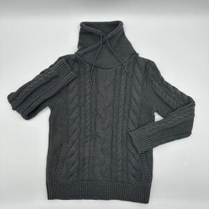 L.L.BEAN Women's Small S Double L Mixed-Cable Knit Funnelneck Sweater Gray Grey